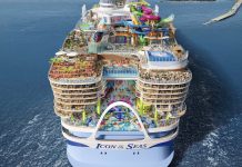 A rendering of Royal Caribbean's gigantic new cruise ship, the Icon of the Seas. Royal Caribbean International