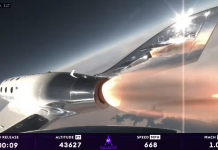 A still image taken from a video from Virgin Galactic shows the launch of Virgin Galactic’s private astronaut mission Galactic 02 on 10 August. Photograph: Virgin Galactic/AFP/Getty Images