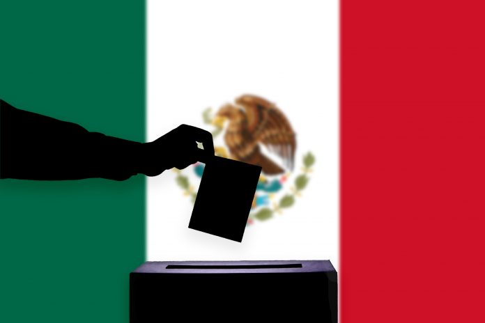 National flag, elections, ballot box, casting vote for Mexico's future