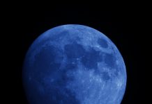 Close up of a super resolution blue full moon at night sky