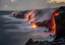 Lava Falls Over Cliff, Big Island, Hawaii
