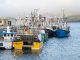 Peel, Isle of Man: Fishing boats moored at the pier in the town of Pel