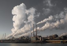 Air pollution smoke coming out of factories