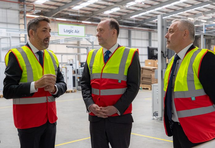 Mark Derbyshire, left, Managing Director (Domestic Products) at Groupe Atlantic UK, Republic of Ireland and North America, with Energy Minister Lord Callanan, centre, and Jason Speedy, Chief Operations Officer at Groupe Atlantic UK, Republic of Ireland and North America.