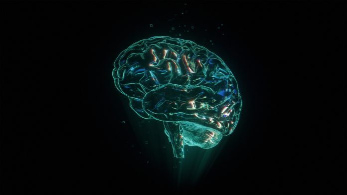 Human brain hologram on black background