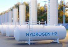 Close-up View Of Hydrogen Storage Tanks In Renewable Energy With Blurred Background
