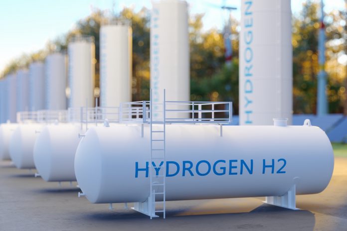 Close-up View Of Hydrogen Storage Tanks In Renewable Energy With Blurred Background