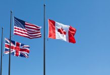 British, American and Canadian Flags