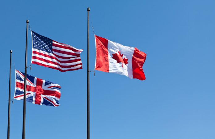 British, American and Canadian Flags