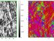 Fig. Randomly oriented fibres on nonwoven, recycled carbon fibre material. Raw image data (left) and colour-coded fibre orientation from -90° to +90° (right)