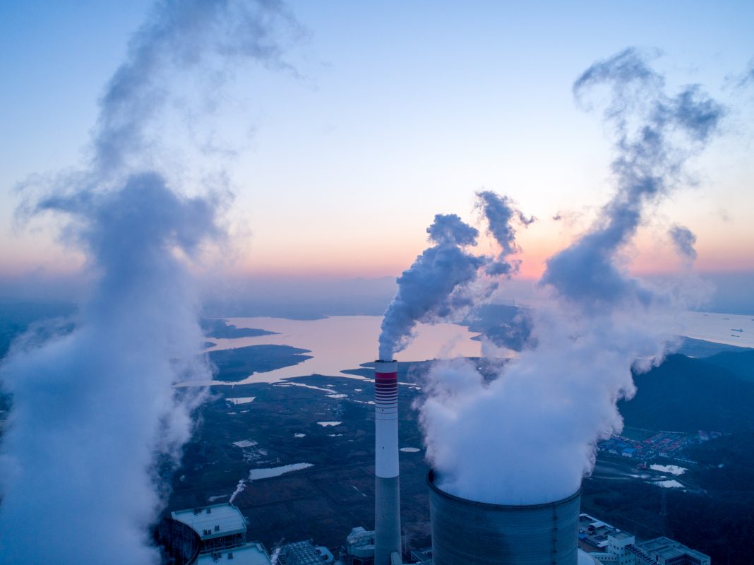 Detail of a modern power plant fueled with coal and biomass, carbon dioxide