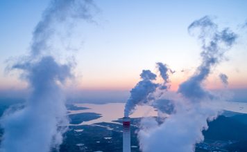 Detail of a modern power plant fueled with coal and biomass, carbon dioxide