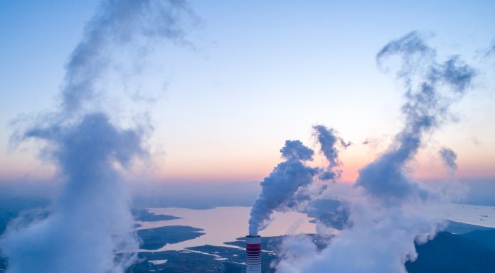 Detail of a modern power plant fueled with coal and biomass, carbon dioxide