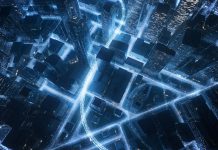 Cityscape With Glowing Data Lines - Big Data, Internet Of Things, Digital Business