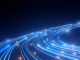 High Speed Light Streaks internet data, blue colour, glow lines, background