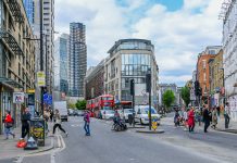 Bethnal Road and junction of Brick Lane, british high street