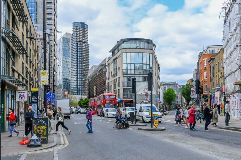 Bethnal Road and junction of Brick Lane, british high street