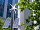 Modern building using renewable energy. Lightbox.Renewable energy