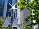 Modern building using renewable energy. Lightbox.Renewable energy