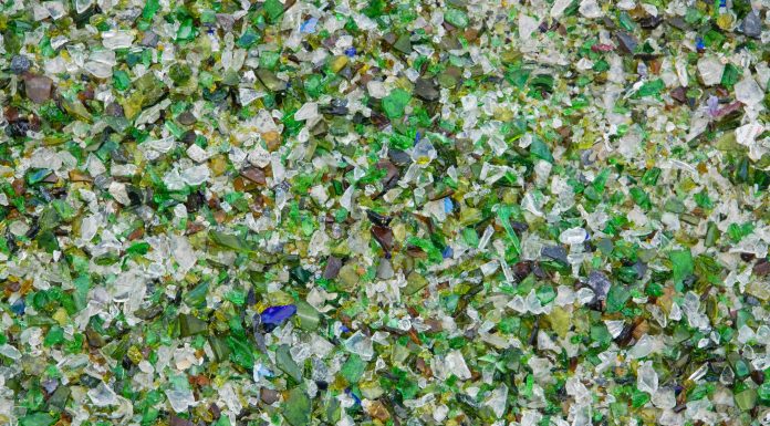 A bed of glass particles at an industrial recycling facility UK