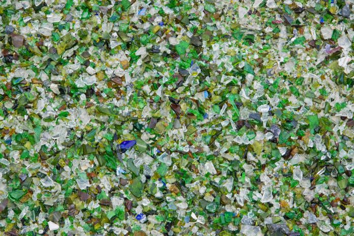 A bed of glass particles at an industrial recycling facility UK