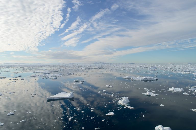 A view of the antarctica, sea and ice.