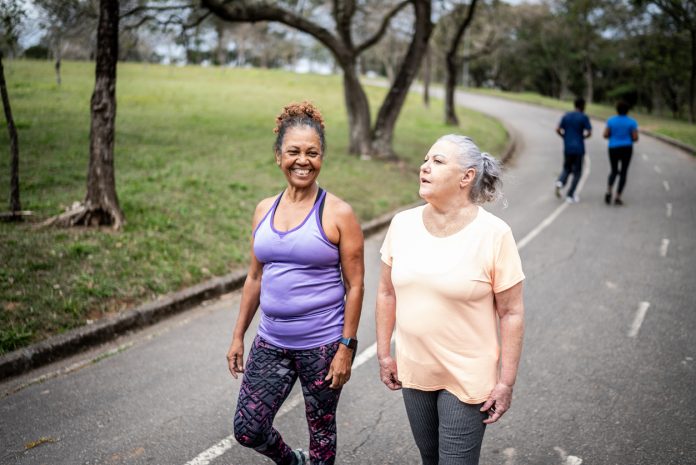 Senior women walking in a park