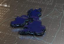 United Kingdom Map, Abstract, Futuristic, Digital, Tech, Network, Pixelate 3D Earth World Map Background, Government Digital and Data