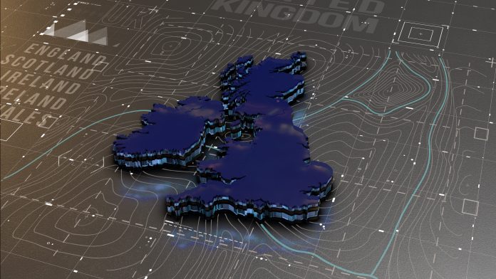 United Kingdom Map, Abstract, Futuristic, Digital, Tech, Network, Pixelate 3D Earth World Map Background, Government Digital and Data