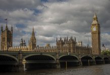 Dramatic sky,over Parliament in London.