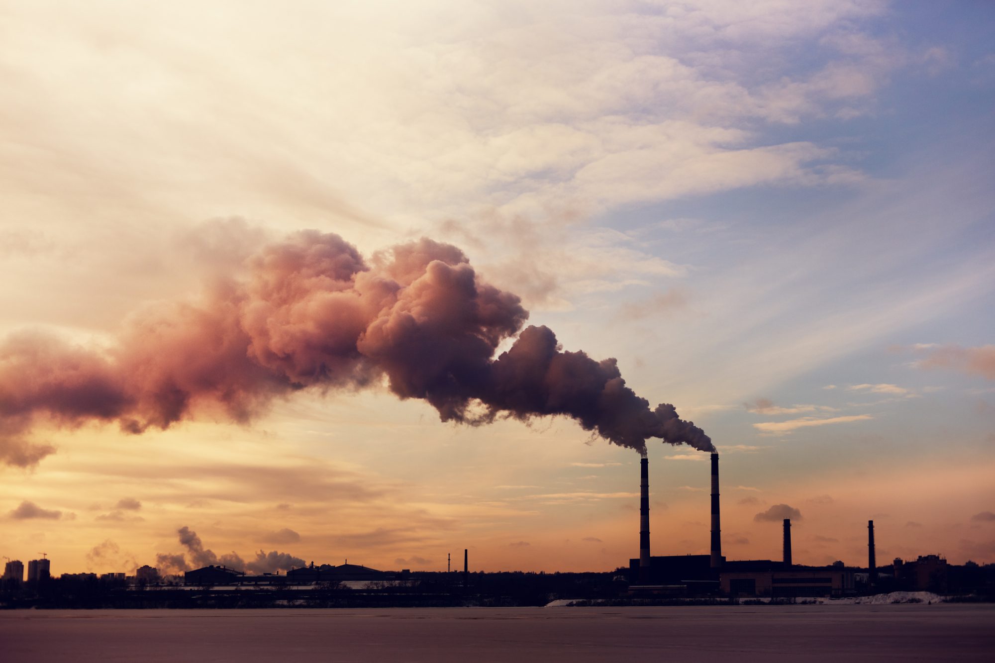 Silhouette of the Power plant in Kiev.