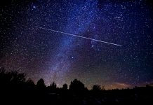 Astrophotography Meteor Shower with Milky Way Galaxy and Stars