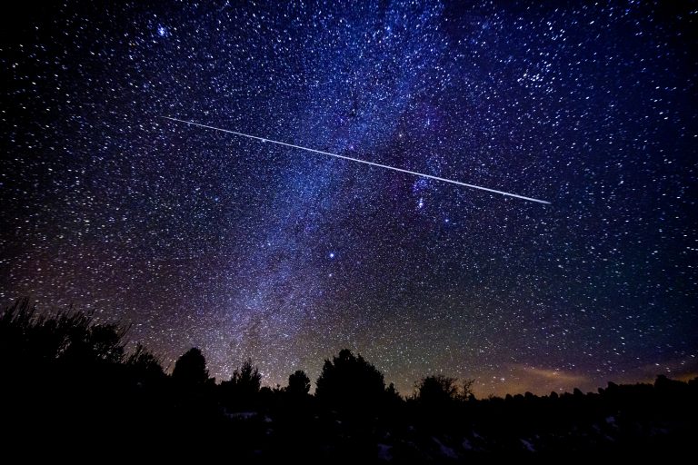 Astrophotography Meteor Shower with Milky Way Galaxy and Stars