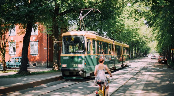 Girl biking at Pohjolankatu