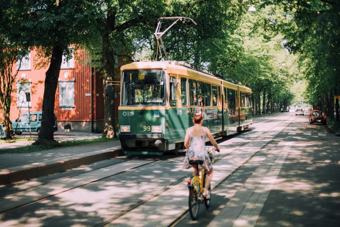 Girl biking at Pohjolankatu