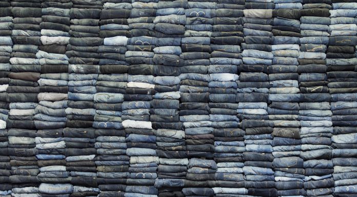 Jeans on a stack, textile, clothing