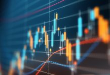 A financial data analysis graph. Selective focus. Horizontal composition with copy space.