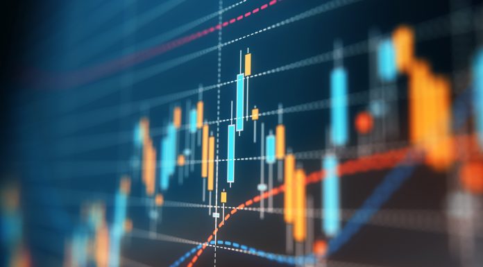 A financial data analysis graph. Selective focus. Horizontal composition with copy space.