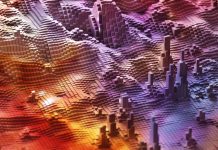 Colorful abstract cubes landscape background. 3d render illustration. Selective focus.