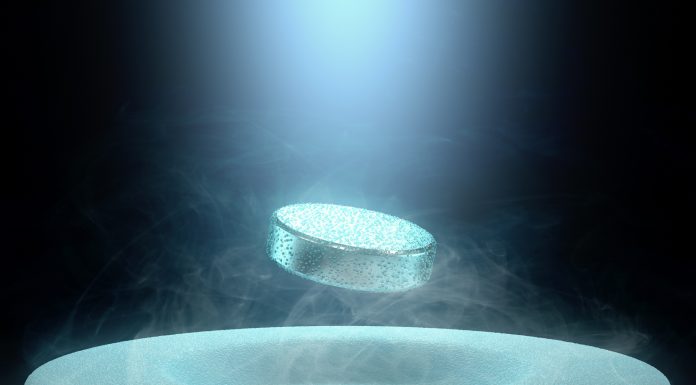 Magnet levitating above a high-temperature superconductor