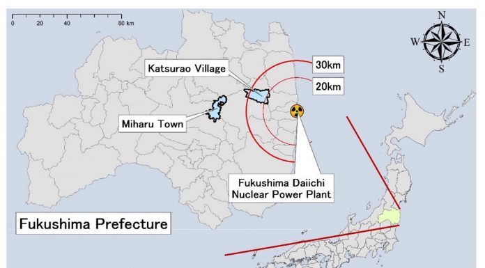 Figure 1. The entire village of Katsurao, located 20 to 30 kilometers from the Fukushima Daiichi Nuclear Power Plant, was evacuated after the accident. Approximately a third of the residents live in Miharu Town and its surrounding areas