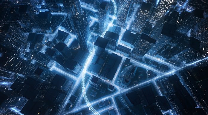 Digitally generated cityscape, perfectly usable for all kinds of topics related to data exchange and computer networks.