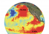 Fig. 1 Sea surface temperature anomaly made using NOAA satellite data from July 1, 2015. A strong El Nino year and Blob co-occurred in the Pacific Ocean, creating warmer than usual temperatures (seen in red, orange, and yellow).