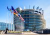 Entrance of the Louise Weiss building, seat of the European Parliament in Strasbourg, France.