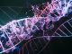 DNA strands - 3d images of dna molecules on black background, science nanotechnology, medical concept, on dark bg, hologram view.