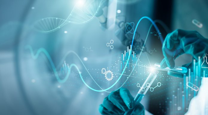 Scientists are experimenting Genetic research and Biotech science Human Biology and pharmaceutical technology on laboratory background. Medical science and biotechnology.