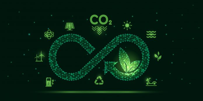 The circular economy icon and other renewable energy icons. The concept of a circular economy with zero CO2 emissions for sustainable business growth and environmental improvement. Vector illustration