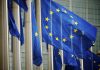 EU Flags Flying at the European Commission Building Brussels Belgium