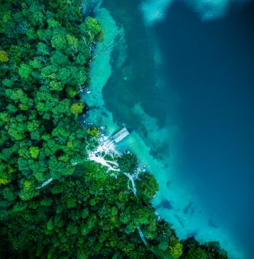 Directly above of Obersee lake at summer in Berchtesgaden national park