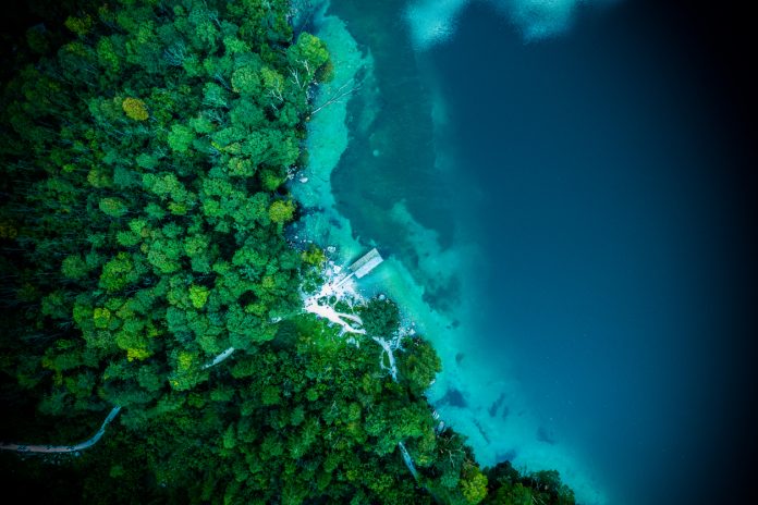 Directly above of Obersee lake at summer in Berchtesgaden national park